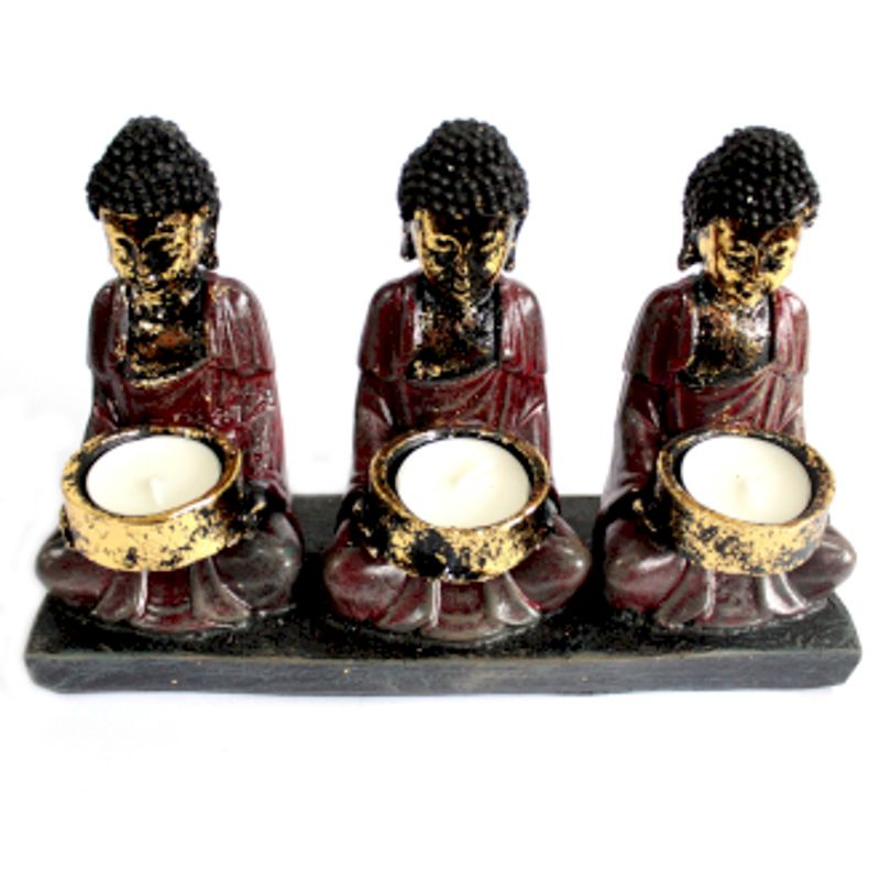 Antikk Buddha Trippel Telysholder