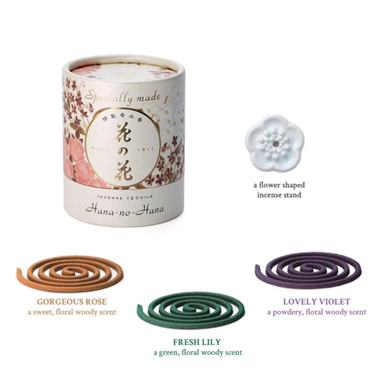 Hana-no Hana Assorted Floral Røkelse Spiral 12 coils