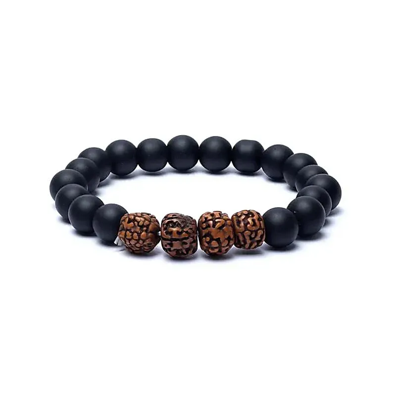 Armbånd 10mm Matt Onyx Sort & Rudraksha